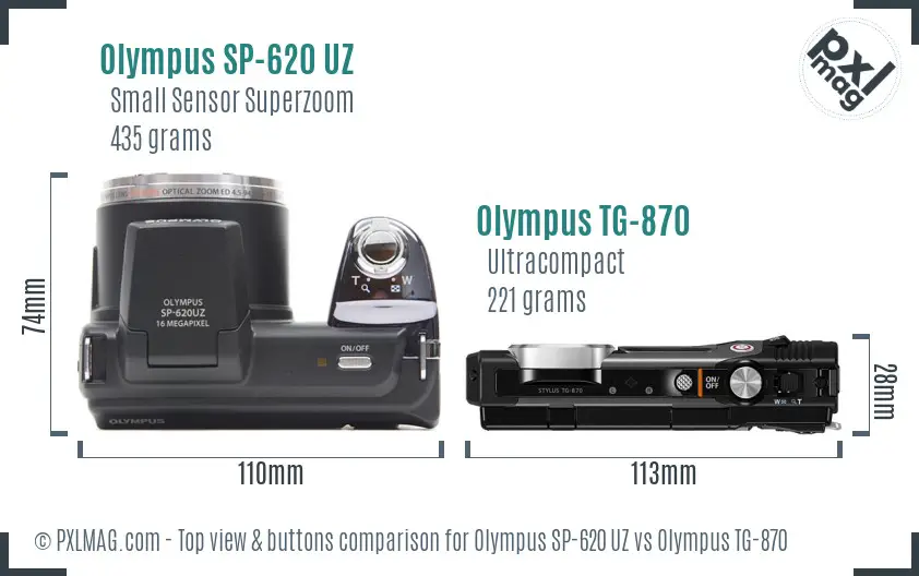 Olympus SP-620 UZ vs Olympus TG-870 top view buttons comparison