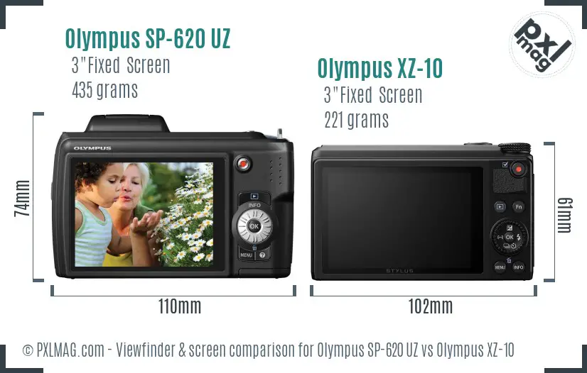 Olympus SP-620 UZ vs Olympus XZ-10 Screen and Viewfinder comparison