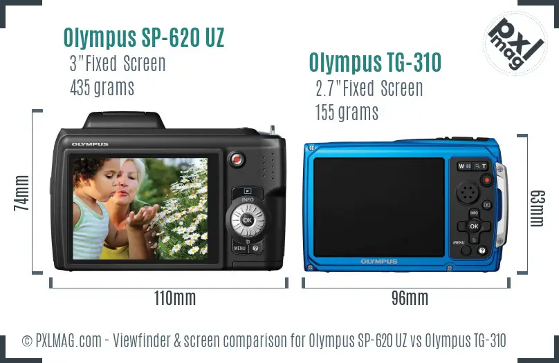 Olympus SP-620 UZ vs Olympus TG-310 Screen and Viewfinder comparison
