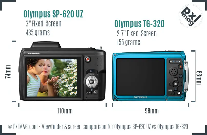 Olympus SP-620 UZ vs Olympus TG-320 Screen and Viewfinder comparison