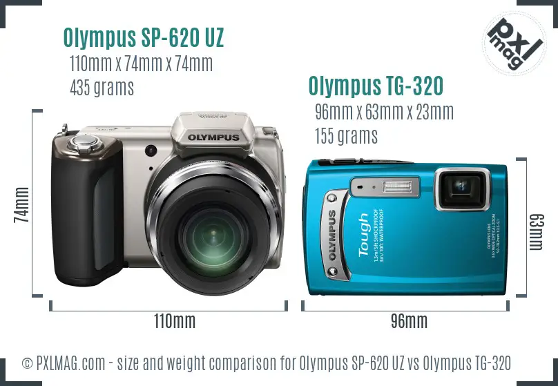 Olympus SP-620 UZ vs Olympus TG-320 size comparison