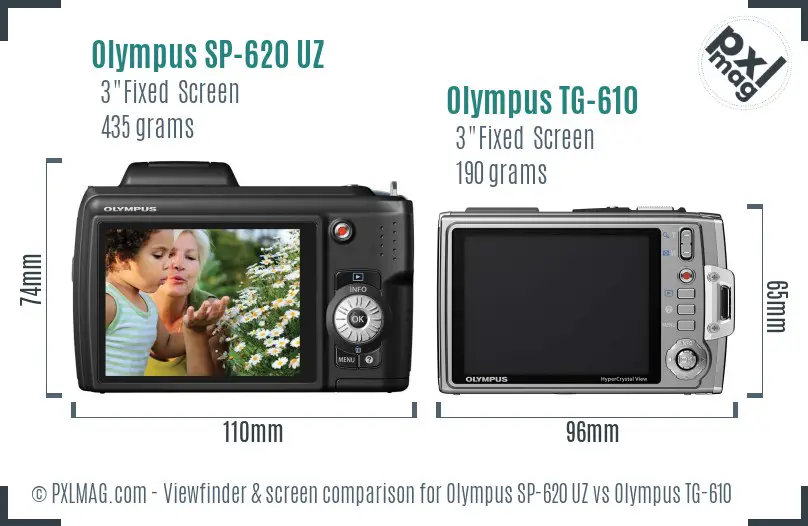 Olympus SP-620 UZ vs Olympus TG-610 Screen and Viewfinder comparison