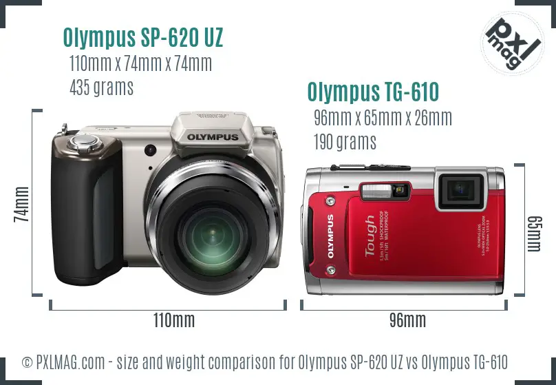 Olympus SP-620 UZ vs Olympus TG-610 size comparison