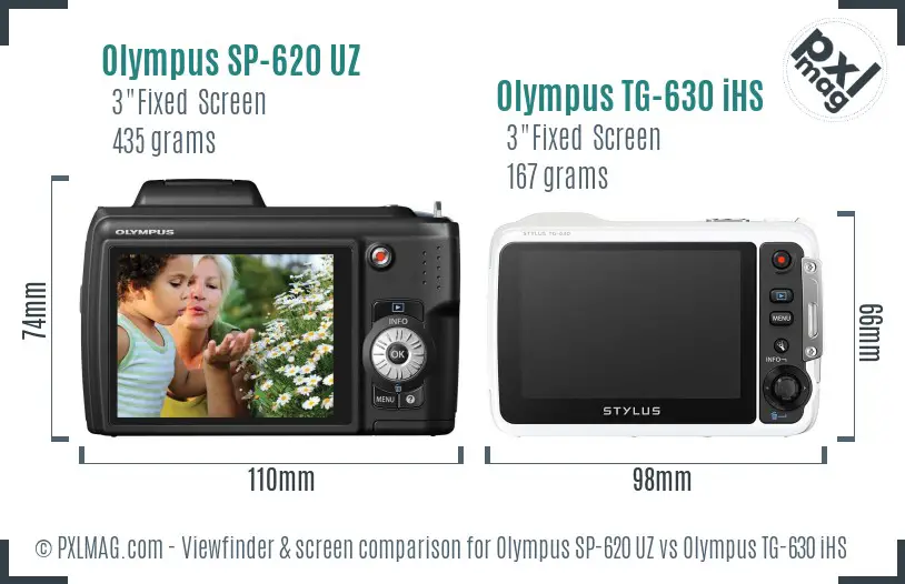 Olympus SP-620 UZ vs Olympus TG-630 iHS Screen and Viewfinder comparison