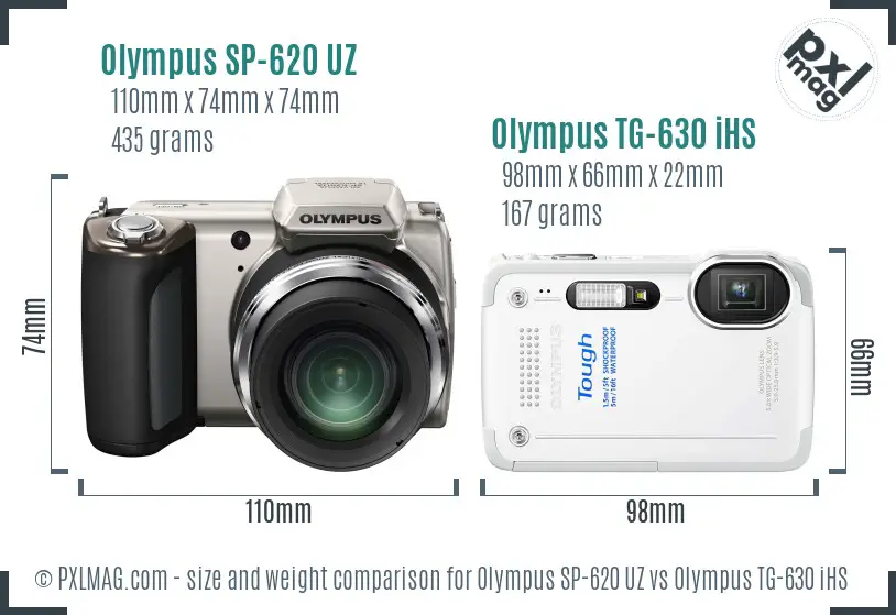 Olympus SP-620 UZ vs Olympus TG-630 iHS size comparison