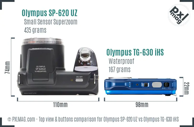 Olympus SP-620 UZ vs Olympus TG-630 iHS top view buttons comparison