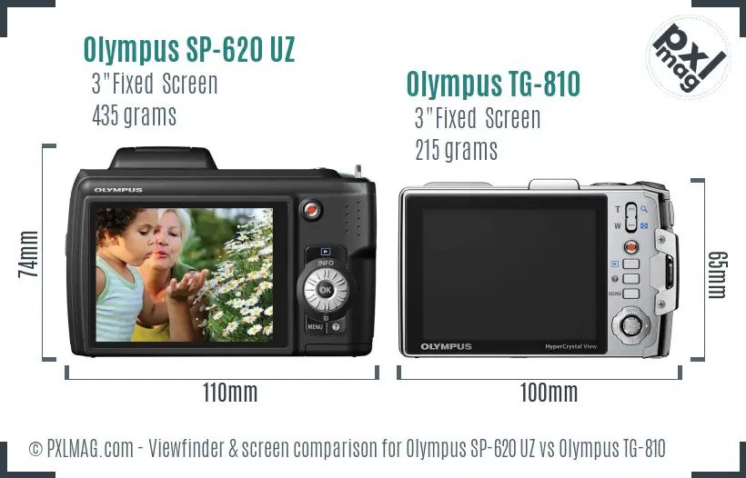 Olympus SP-620 UZ vs Olympus TG-810 Screen and Viewfinder comparison