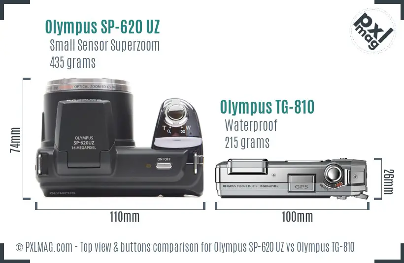 Olympus SP-620 UZ vs Olympus TG-810 top view buttons comparison