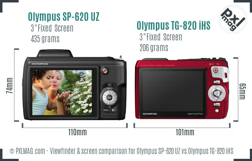 Olympus SP-620 UZ vs Olympus TG-820 iHS Screen and Viewfinder comparison