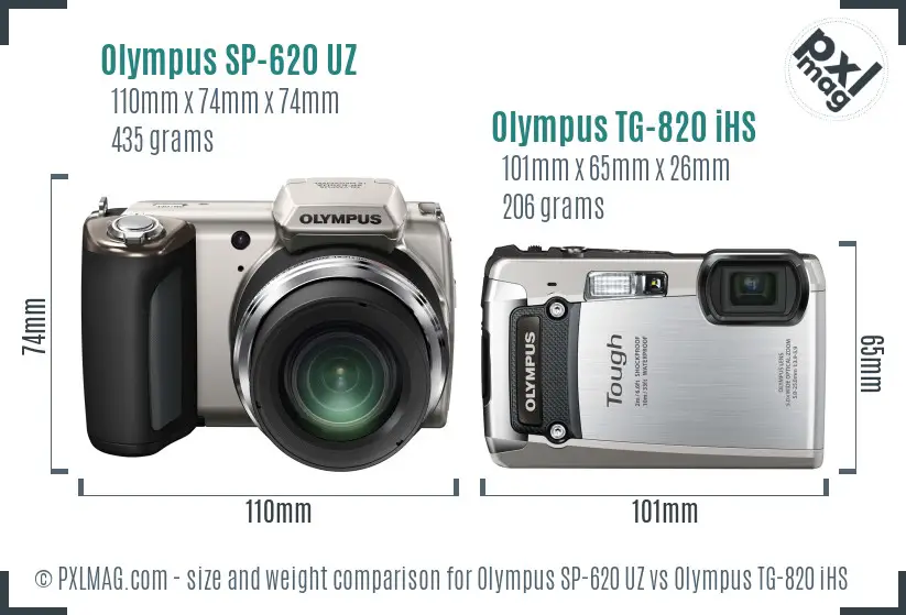 Olympus SP-620 UZ vs Olympus TG-820 iHS size comparison