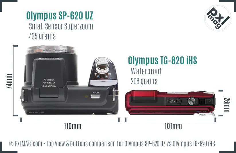 Olympus SP-620 UZ vs Olympus TG-820 iHS top view buttons comparison