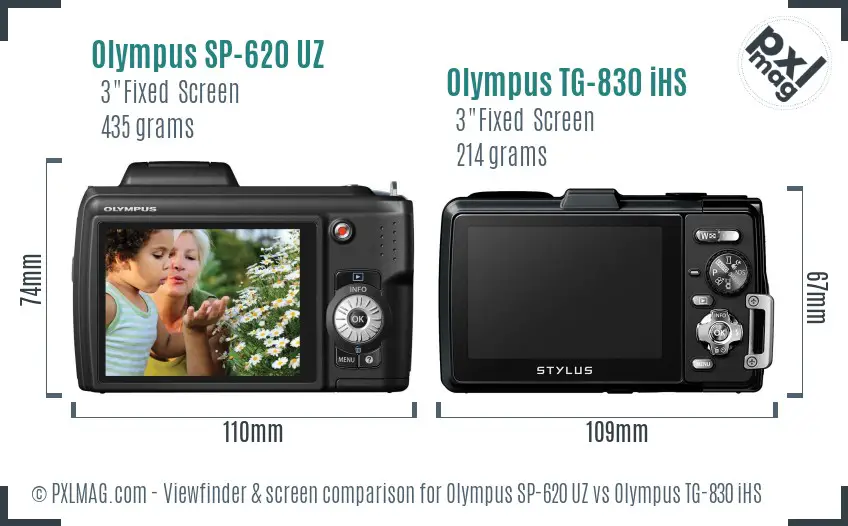 Olympus SP-620 UZ vs Olympus TG-830 iHS Screen and Viewfinder comparison