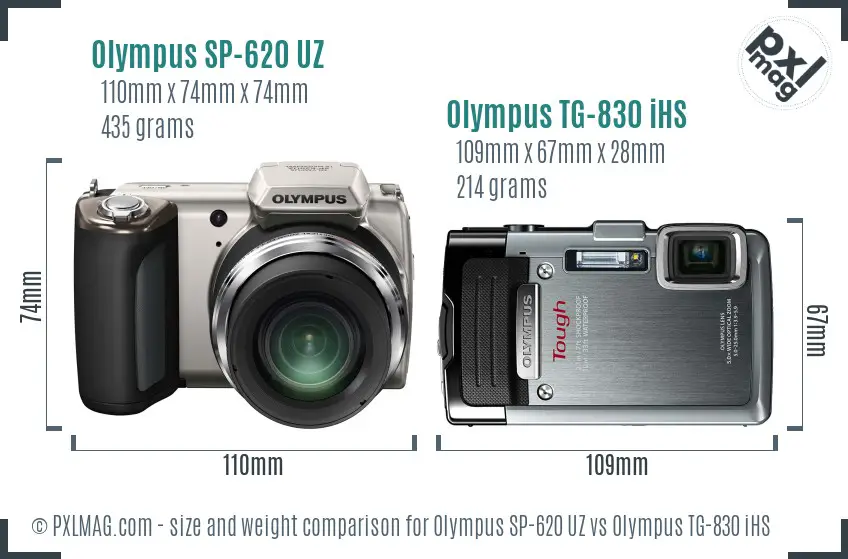Olympus SP-620 UZ vs Olympus TG-830 iHS size comparison