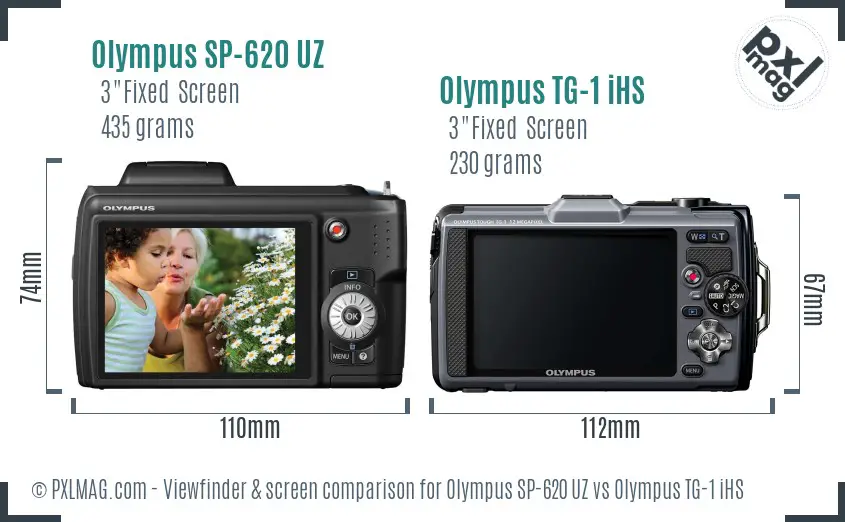 Olympus SP-620 UZ vs Olympus TG-1 iHS Screen and Viewfinder comparison