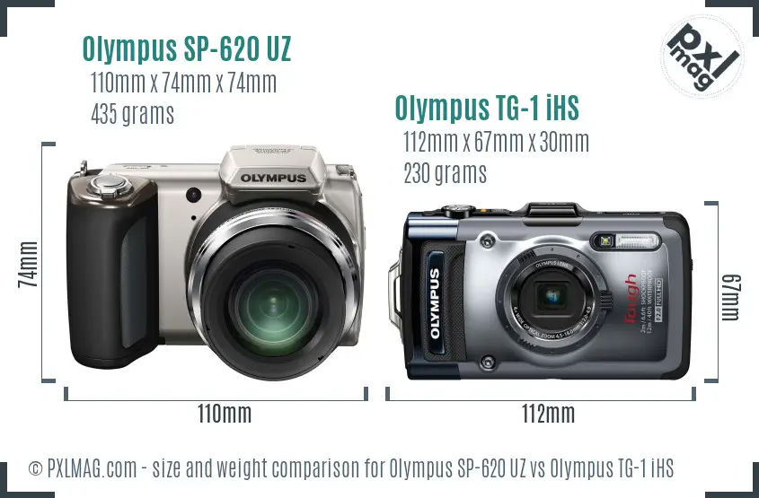 Olympus SP-620 UZ vs Olympus TG-1 iHS size comparison
