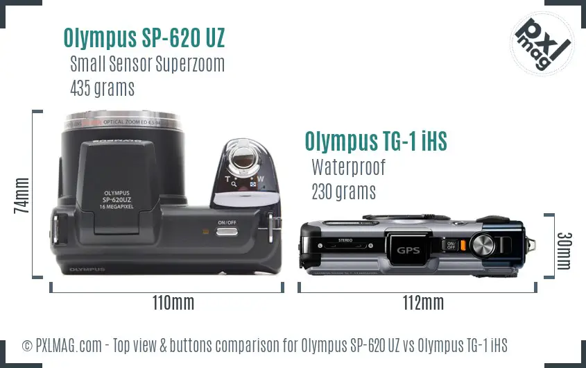 Olympus SP-620 UZ vs Olympus TG-1 iHS top view buttons comparison