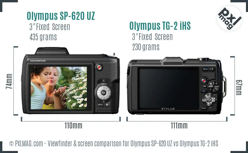 Olympus SP-620 UZ vs Olympus TG-2 iHS Screen and Viewfinder comparison