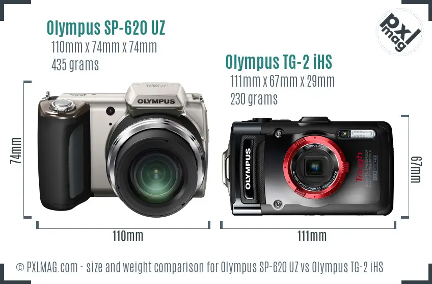 Olympus SP-620 UZ vs Olympus TG-2 iHS size comparison