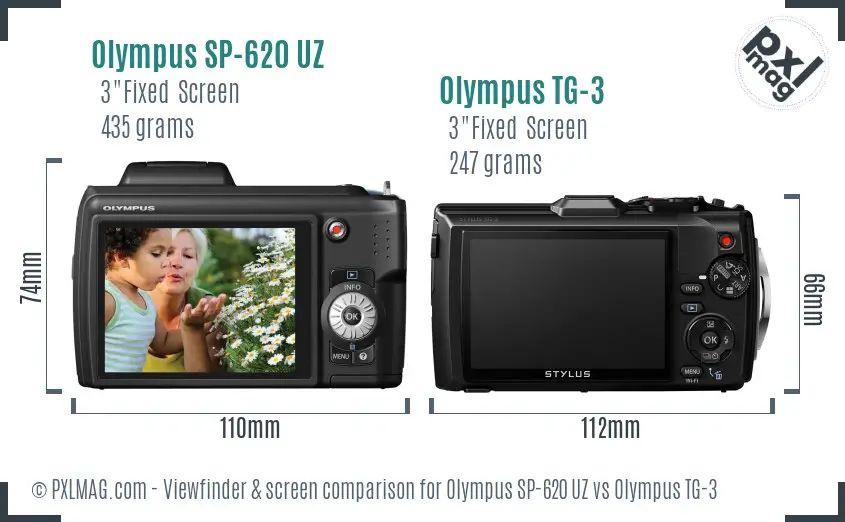 Olympus SP-620 UZ vs Olympus TG-3 Screen and Viewfinder comparison