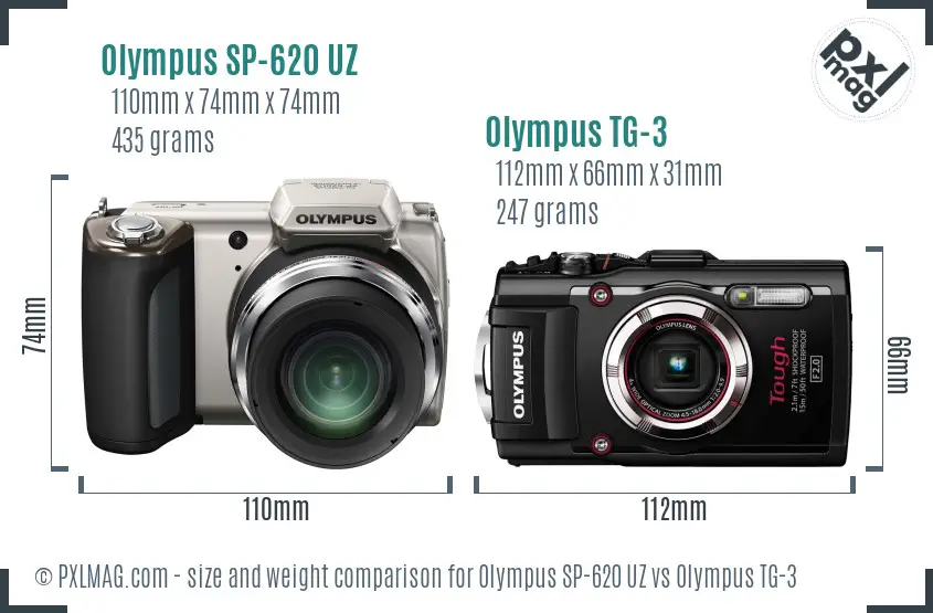 Olympus SP-620 UZ vs Olympus TG-3 size comparison