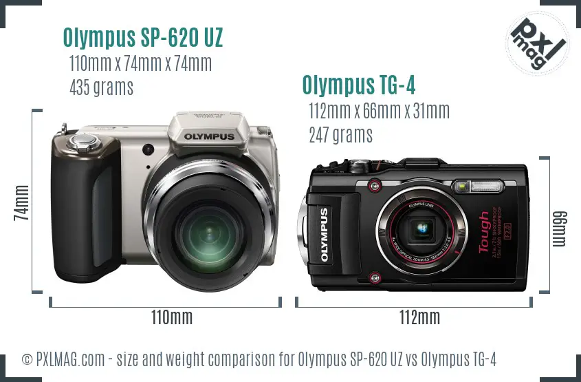 Olympus SP-620 UZ vs Olympus TG-4 size comparison
