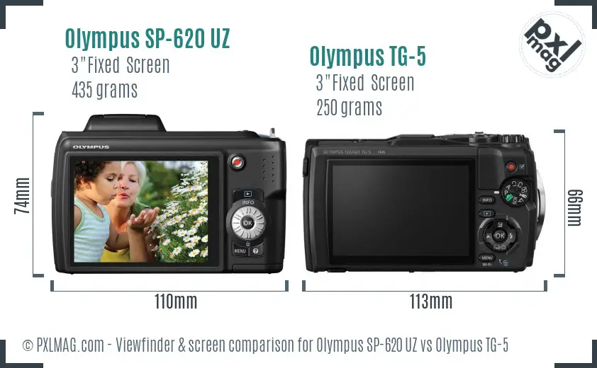 Olympus SP-620 UZ vs Olympus TG-5 Screen and Viewfinder comparison