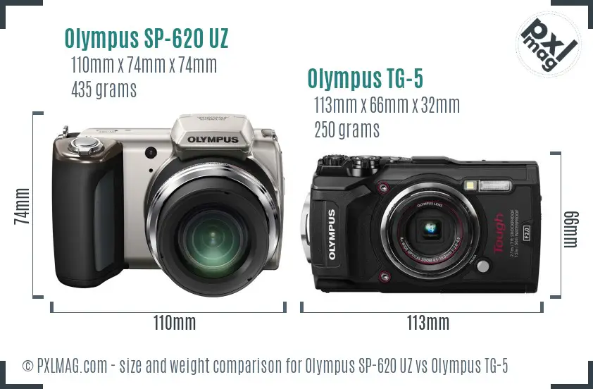 Olympus SP-620 UZ vs Olympus TG-5 size comparison
