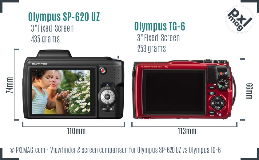 Olympus SP-620 UZ vs Olympus TG-6 Screen and Viewfinder comparison