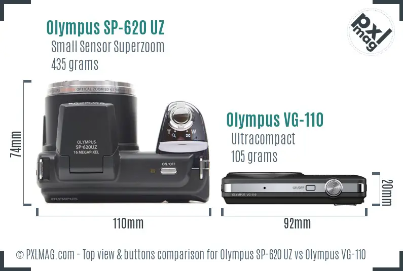 Olympus SP-620 UZ vs Olympus VG-110 top view buttons comparison