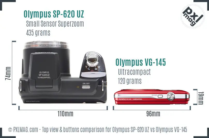 Olympus SP-620 UZ vs Olympus VG-145 top view buttons comparison