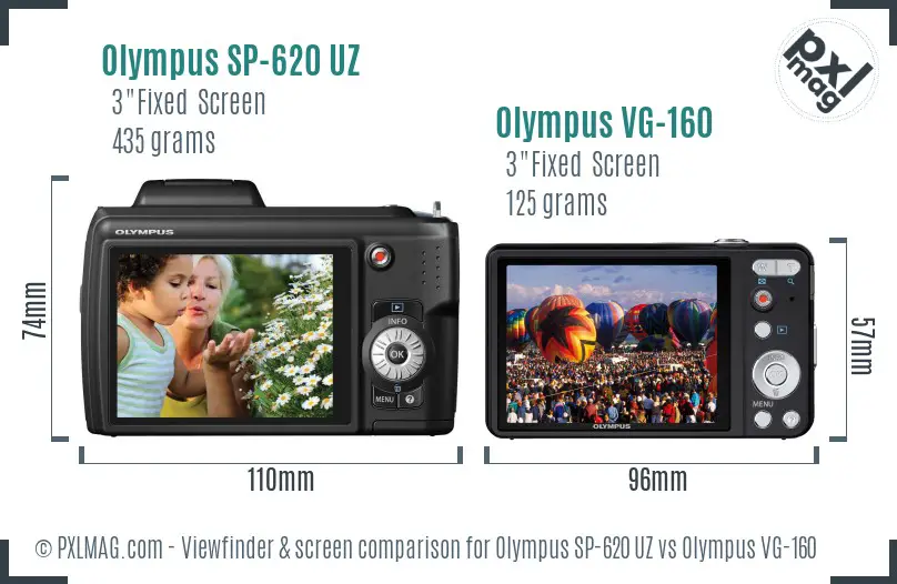 Olympus SP-620 UZ vs Olympus VG-160 Screen and Viewfinder comparison