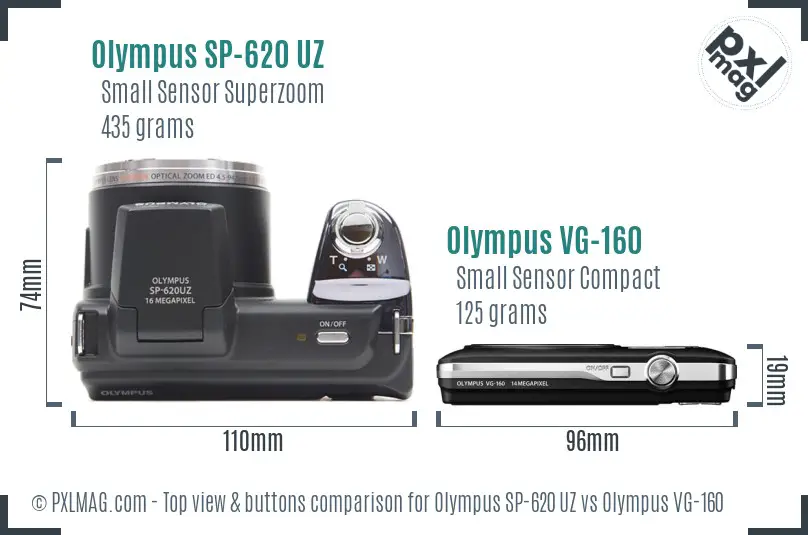 Olympus SP-620 UZ vs Olympus VG-160 top view buttons comparison