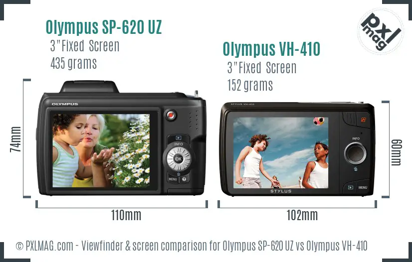 Olympus SP-620 UZ vs Olympus VH-410 Screen and Viewfinder comparison
