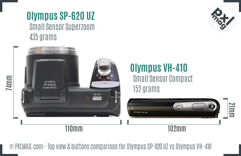Olympus SP-620 UZ vs Olympus VH-410 top view buttons comparison