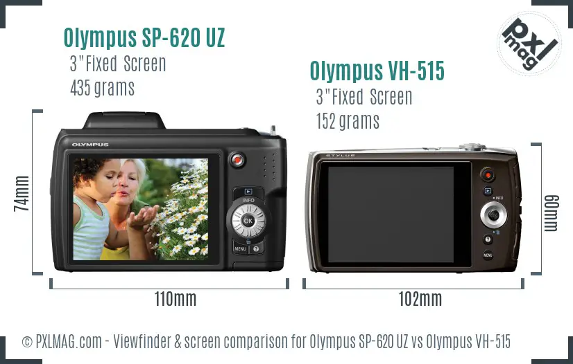 Olympus SP-620 UZ vs Olympus VH-515 Screen and Viewfinder comparison