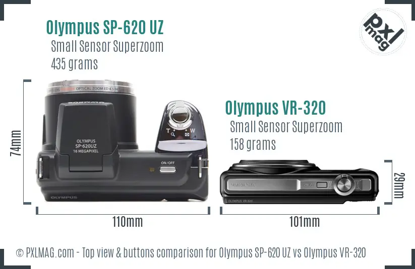 Olympus SP-620 UZ vs Olympus VR-320 top view buttons comparison