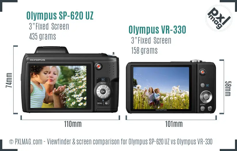 Olympus SP-620 UZ vs Olympus VR-330 Screen and Viewfinder comparison