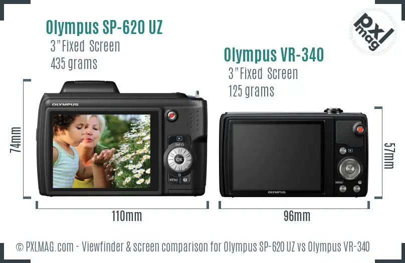 Olympus SP-620 UZ vs Olympus VR-340 Screen and Viewfinder comparison