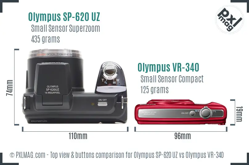 Olympus SP-620 UZ vs Olympus VR-340 top view buttons comparison