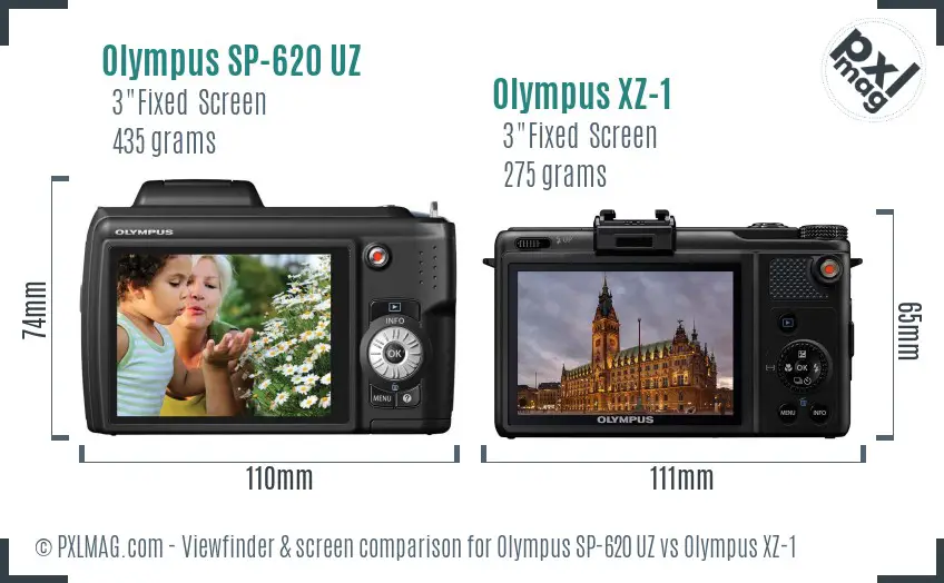 Olympus SP-620 UZ vs Olympus XZ-1 Screen and Viewfinder comparison