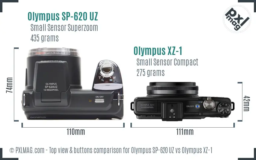 Olympus SP-620 UZ vs Olympus XZ-1 top view buttons comparison