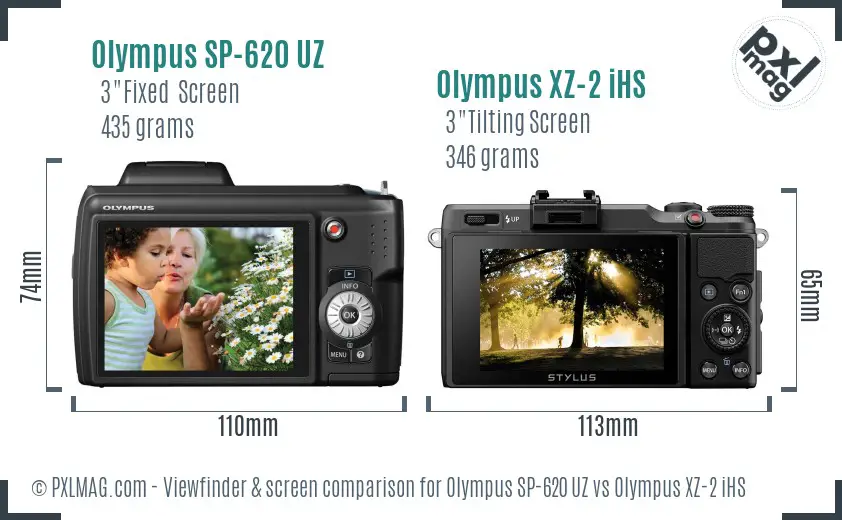 Olympus SP-620 UZ vs Olympus XZ-2 iHS Screen and Viewfinder comparison