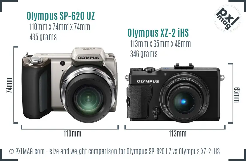Olympus SP-620 UZ vs Olympus XZ-2 iHS size comparison
