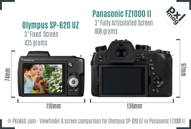 Olympus SP-620 UZ vs Panasonic FZ1000 II Screen and Viewfinder comparison
