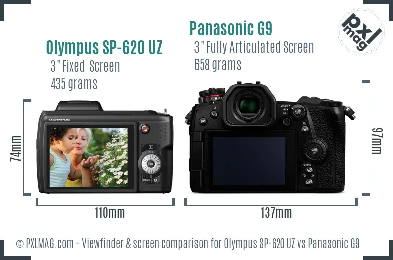 Olympus SP-620 UZ vs Panasonic G9 Screen and Viewfinder comparison