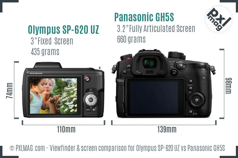Olympus SP-620 UZ vs Panasonic GH5S Screen and Viewfinder comparison