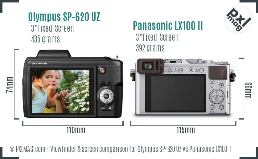 Olympus SP-620 UZ vs Panasonic LX100 II Screen and Viewfinder comparison