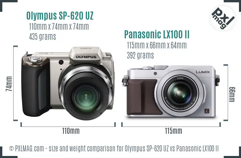 Olympus SP-620 UZ vs Panasonic LX100 II size comparison
