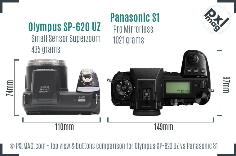 Olympus SP-620 UZ vs Panasonic S1 top view buttons comparison