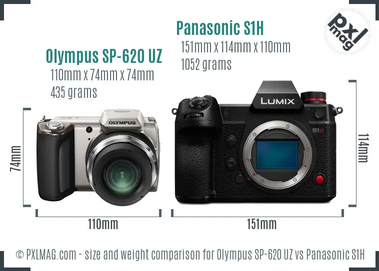 Olympus SP-620 UZ vs Panasonic S1H size comparison